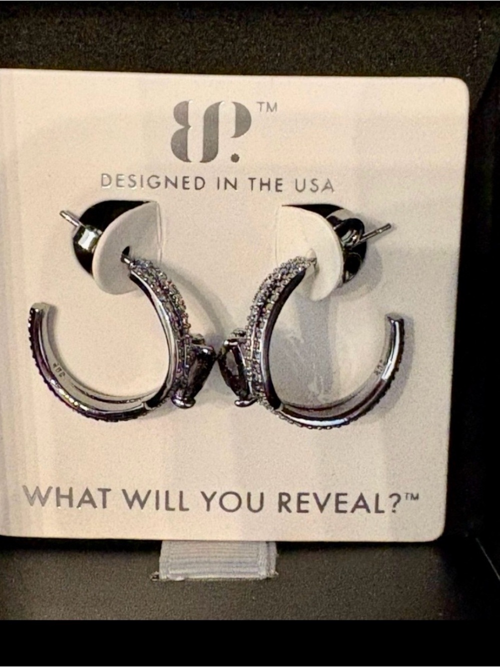 bp Silver Crystal Accent Hoop Earrings - bp Obsidian